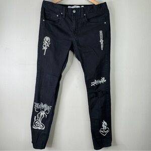 Broken Promises Jeans Men's Size 32 Black Gothic Emo Cobra Rose Ripped Denim Tat